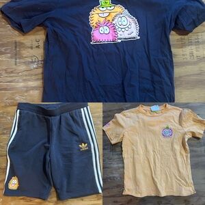 Bundle Adidas Kids Navy Blue Shorts, blue short, and Orange shirt